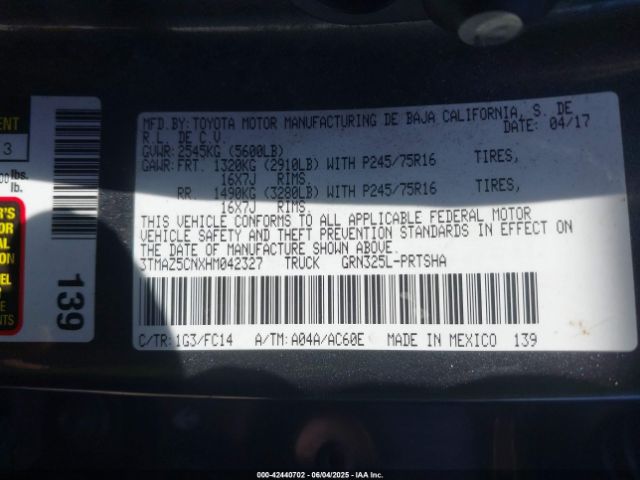 3TMAZ5CNXHM042327 Toyota Tacoma Sr5 V6