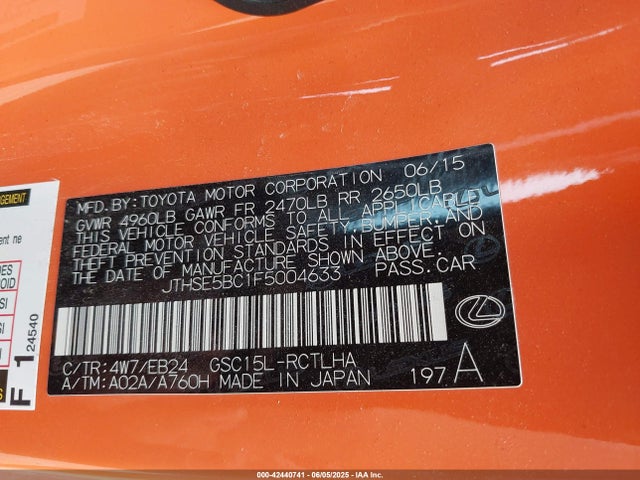 Lexus 2gr-fse 2015 JTHSE5BC1F5004633 Image 9