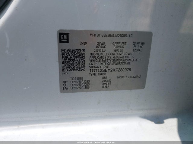 1GT12SEY2KF280979 GMC l5p - di, duramax, gen 5 var. 1
