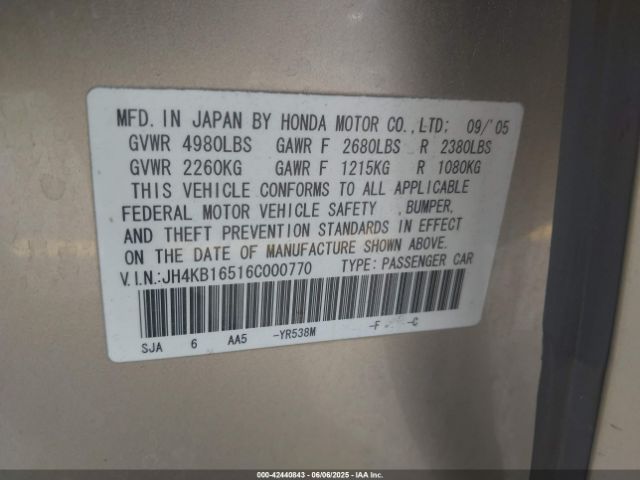 2006 ACURA RL JH4KB16516C000770 Photo 8