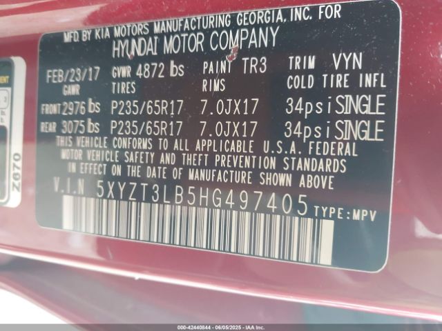 5XYZT3LB5HG497405 Hyundai Santa Fe Sport 2.4l