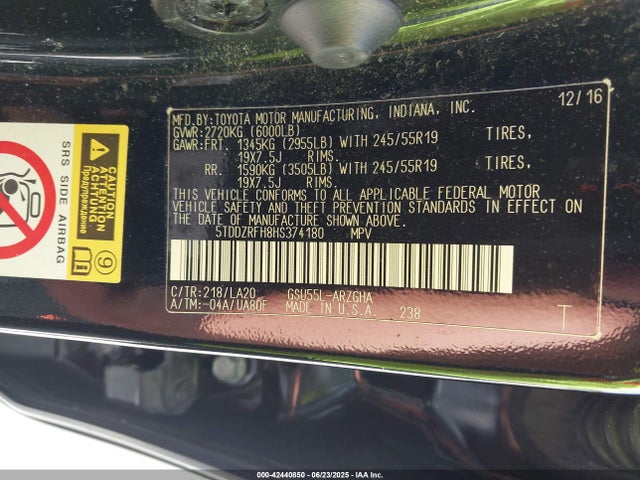 5TDDZRFH8HS374180 Toyota 2gr-fks