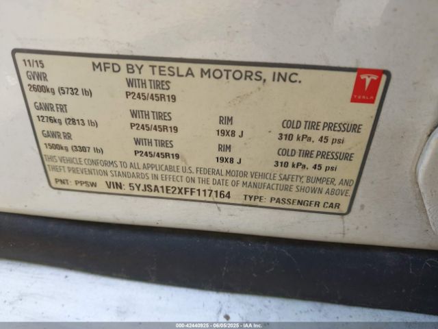 5YJSA1E2XFF117164 Tesla 3 phase a/c induction (dual motor)
