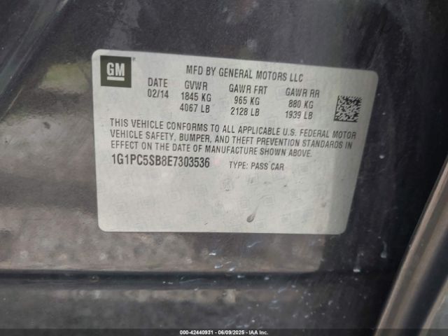 1G1PC5SB8E7303536 Chevrolet Cruze 1lt Auto
