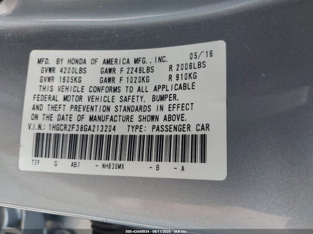 1HGCR2F38GA213204 Honda k24w1