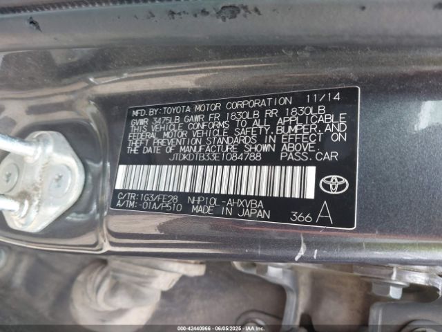 JTDKDTB33E1084788 Toyota Prius C Four/one/three/two