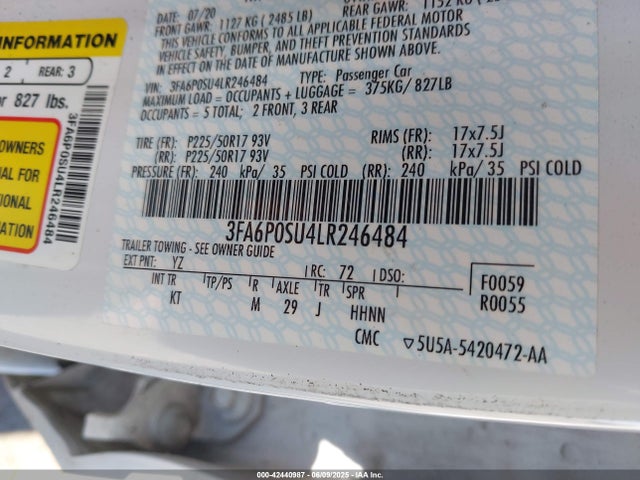 3FA6P0SU4LR246484 Ford 2.0l 4v atk hev
