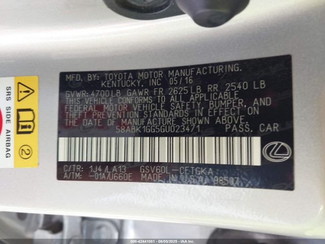 2016 LEXUS ES 350 58ABK1GG5GU023471 Photo 8