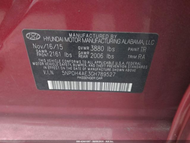 5NPDH4AE3GH789527 Hyundai ELANTRA SE