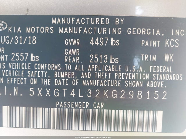 5XXGT4L32KG298152 KIA gdi