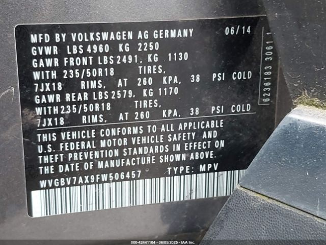 WVGBV7AX9FW506457 Volkswagen Tiguan Sel