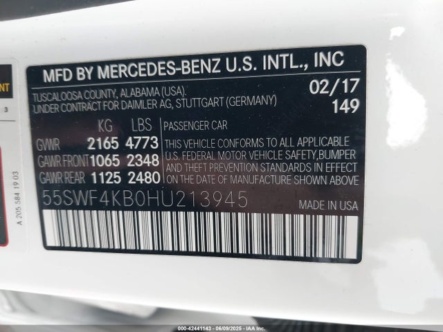 55SWF4KB0HU213945 Mercedes-Benz 2017