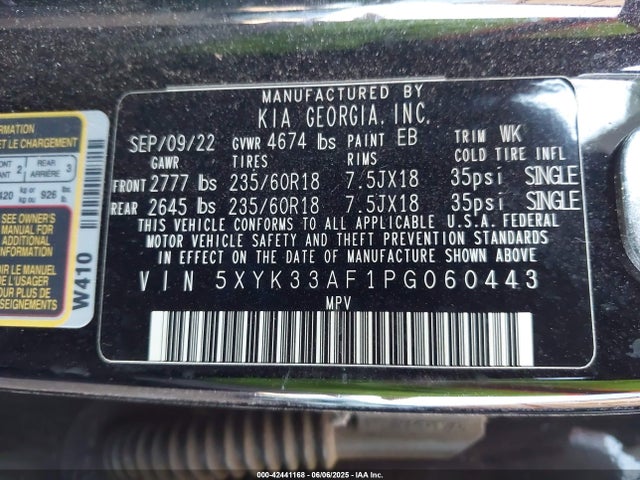 5XYK33AF1PG060443 KIA gdi theta iii
