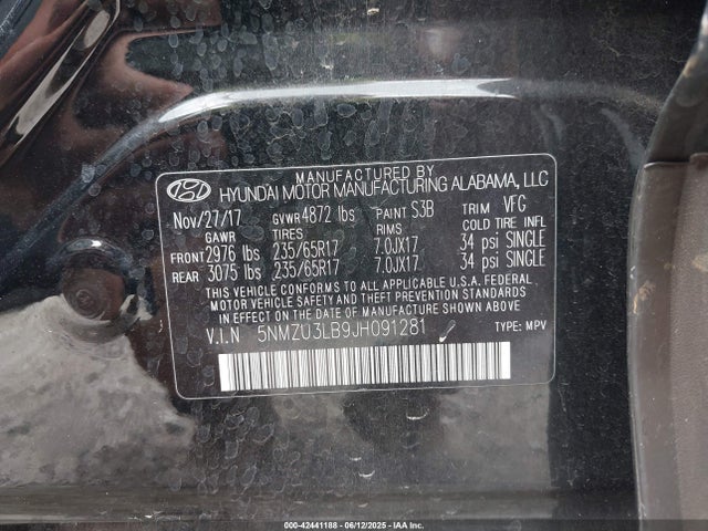 5NMZU3LB9JH091281 Hyundai gdi theta ii
