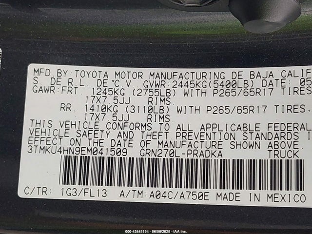 3TMKU4HN9EM041509 Toyota 1gr-fe