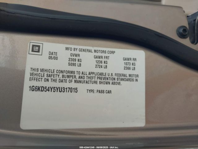 2000 CADILLAC DEVILLE 1G6KD54Y5YU317015 Photo 8