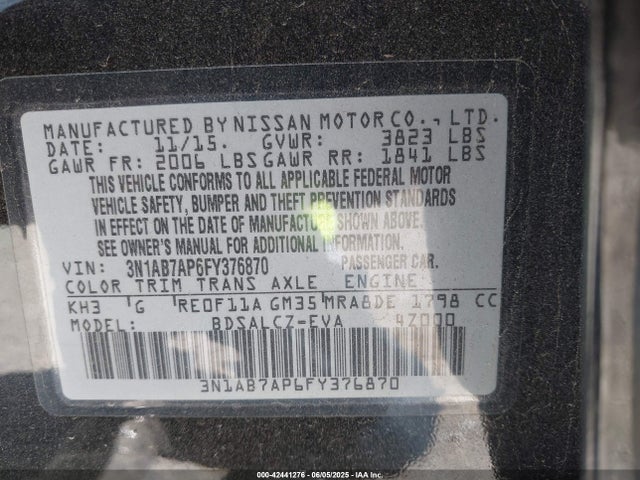 Nissan SENTRA S 2015 3N1AB7AP6FY376870 Image 9