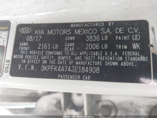 3KPFK4A74JE184908 KIA FORTE LX