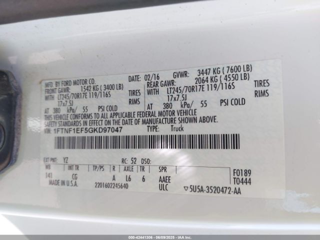 1FTNF1EF5GKD97047 Ford 2016
