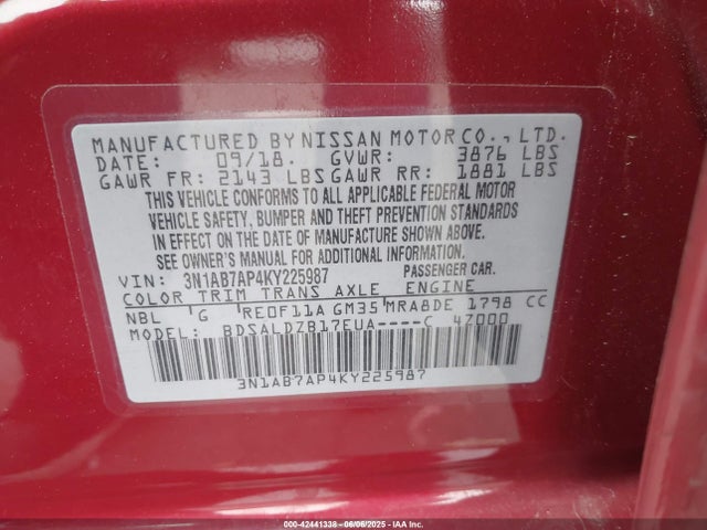3N1AB7AP4KY225987 Nissan 2019