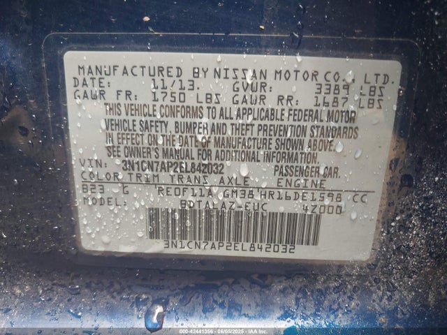 Nissan Versa 1.6 S+ 2014 3N1CN7AP2EL842032 Image 9