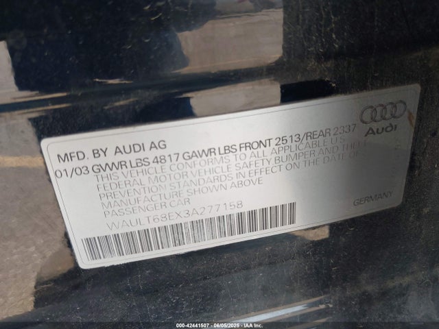 2003 AUDI A4 WAULT68EX3A277158 Photo 8