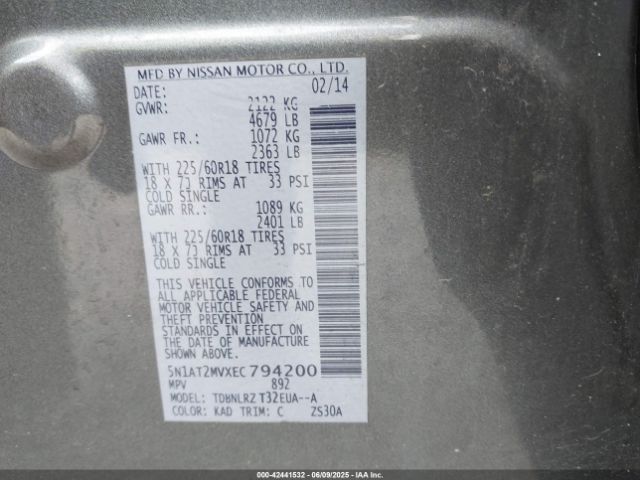 5N1AT2MVXEC794200 Nissan Rogue Sl