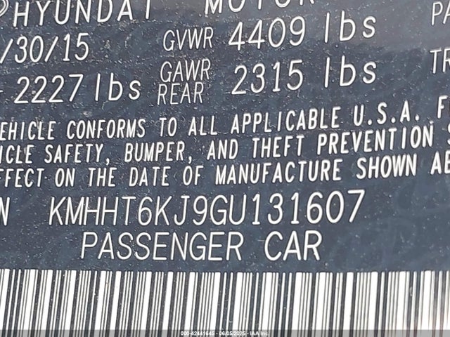 KMHHT6KJ9GU131607 Hyundai g 3.8 gdi lambda ii