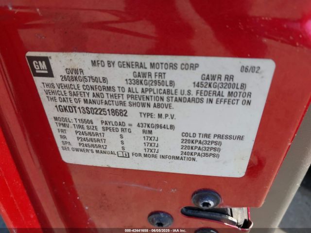 2002 GMC ENVOY 1GKDT13S022518682 Photo 8