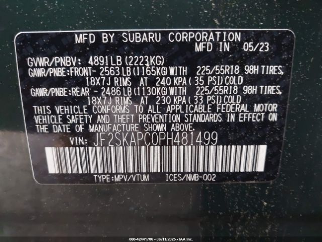 2023 SUBARU FORESTER JF2SKAPC0PH481499 Photo 8