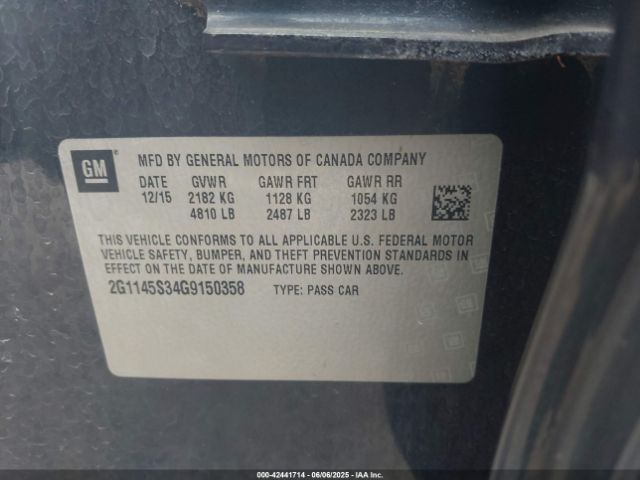 2G1145S34G9150358 Chevrolet lfx - sidi, vvt, e85 max, alum gm