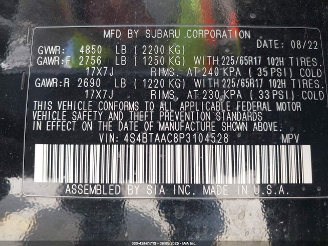 4S4BTAAC8P3104528 Subaru na, u5