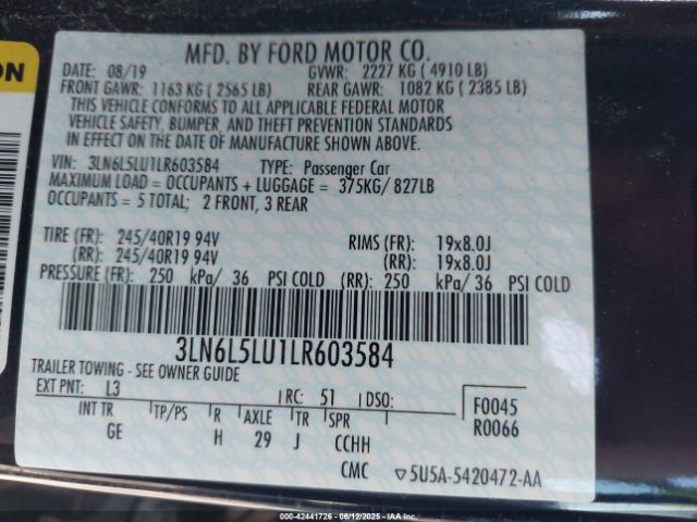 3LN6L5LU1LR603584 Lincoln 2.0l 4v atk