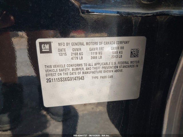 2G1115S3XG9147943 Chevrolet lfx - sidi, vvt, e85 max, alum gm