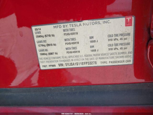 2014 TESLA MODEL S 5YJSA1S11EFP33278 Photo 8