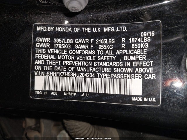 SHHFK7H53HU204204 Honda l15ba