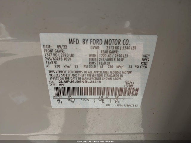 2LMPJ6J95NBL24319 Lincoln gtdi