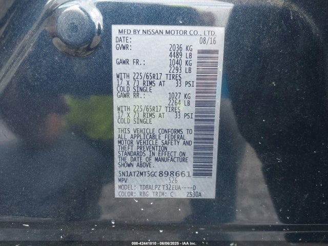 5N1AT2MT5GC898661 Nissan ROGUE S