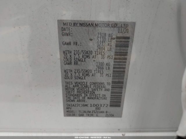 2021 NISSAN MURANO 5N1AZ2CJ6MC100372 Photo 8
