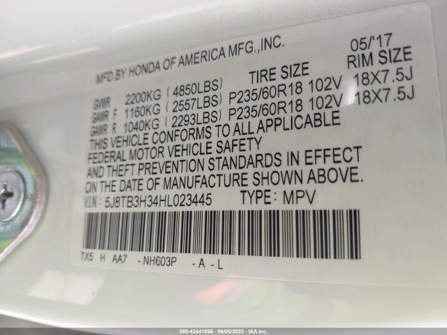 5J8TB3H34HL023445 Acura Rdx Acurawatch Plus Package
