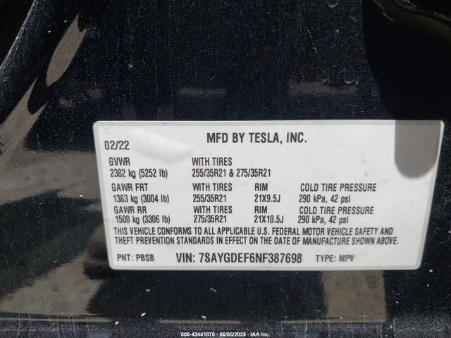 2022 TESLA MODEL Y 7SAYGDEF6NF387698 Photo 8