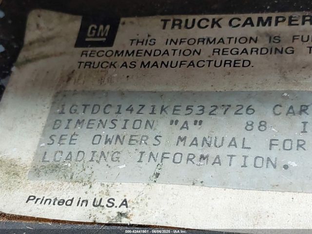 1989 GMC SIERRA 1GTDC14Z1KE532726 Photo 8