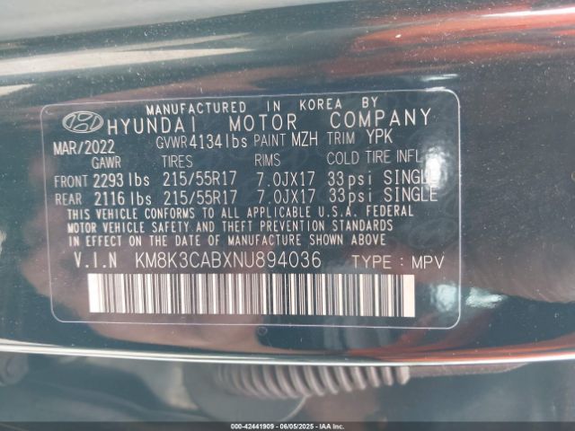 KM8K3CABXNU894036 Hyundai mpi nu pe