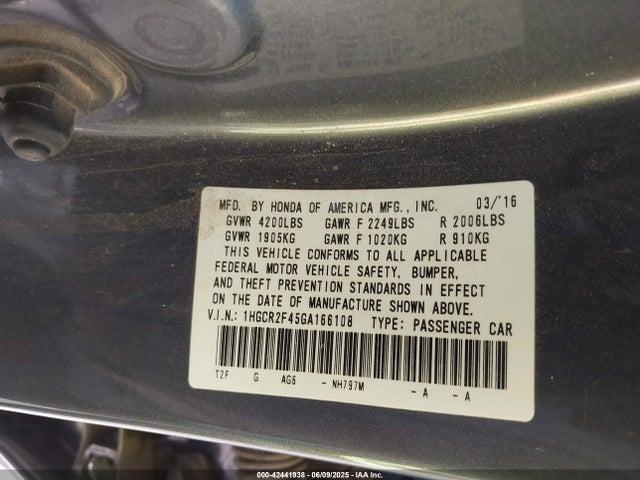 Honda k24w1 2016 1HGCR2F45GA166108 Image 9