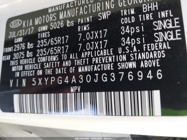 2018 KIA SORENTO 5XYPG4A30JG376946 Photo 8
