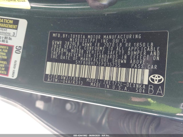 5YFBURHE7EP015755 Toyota 2zr-fe