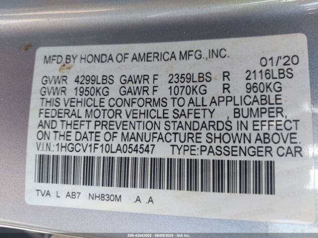 2020 HONDA ACCORD 1HGCV1F10LA054547 Photo 8