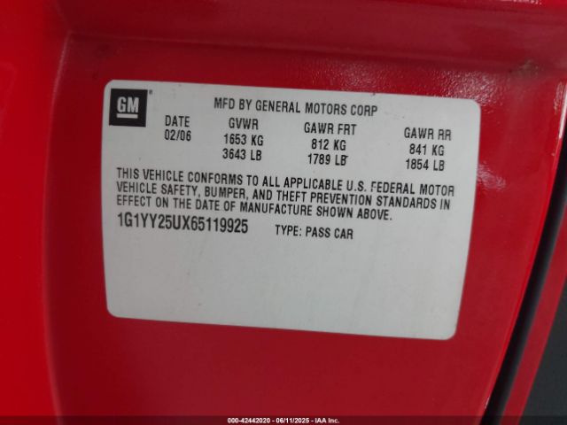 2006 CHEVROLET CORVETTE 1G1YY25UX65119925 Photo 8