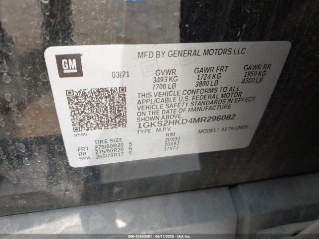 1GKS2HKD4MR296082 GMC l84 - di, alum, gen 5, var 2