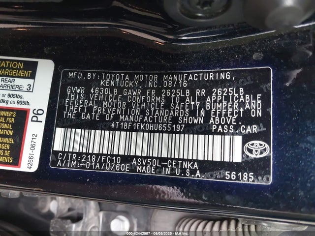 4T1BF1FK0HU655197 Toyota 2ar-fe